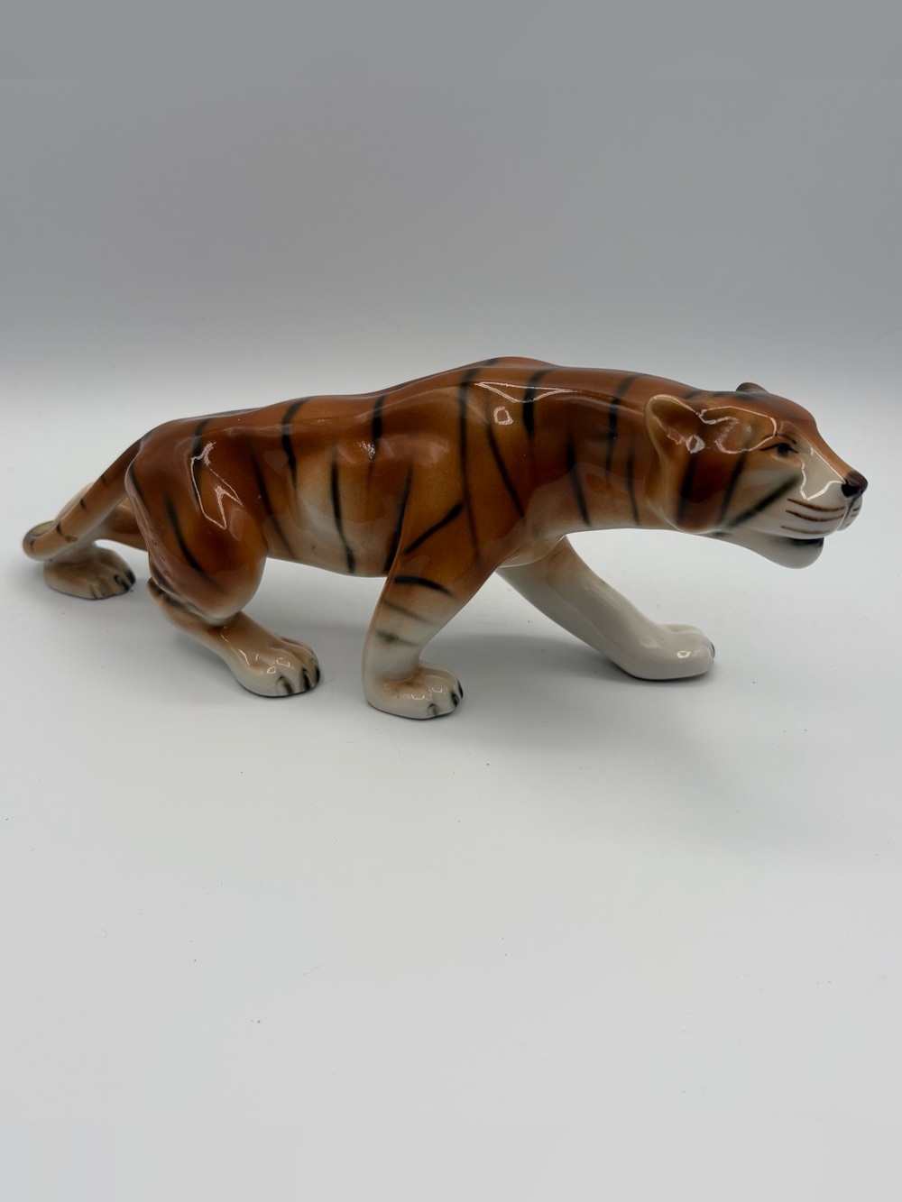 Vtg Royal Dux Porcelain STALKING TIGER  12" Figurine Czech Republic Hand-Painted